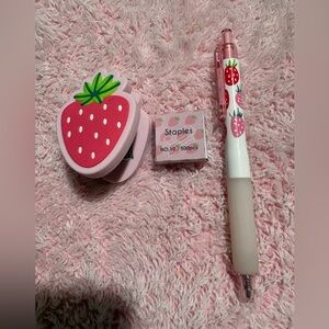 Strawberry-Themed stapler Set with Pen and extra staples